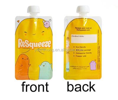 China Food Custom Printed Reusable Plastic Spout Pouch With Resealable Zipper For Baby Food Packaging for sale