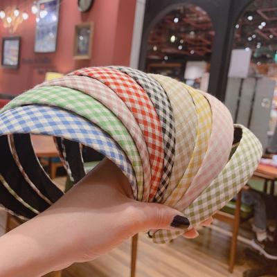 China Classic Hair Tie Spa Headband For Women Designer Canvas Hair Accessories Girls Plaid Headband Wholesale Korean Main Band for sale