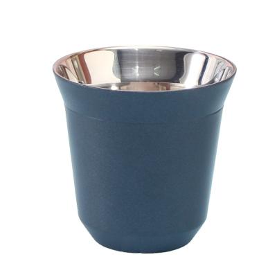 China 304 Stainless Steel Double Wall Thermal Insulated Coffee Cup 80ml Home Office Espresso Cups 100ml Coffee Tumble Blue for sale