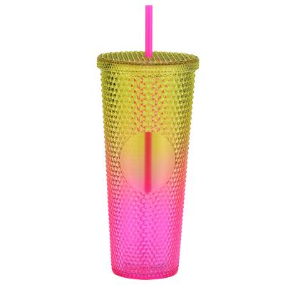 China Viable Wall Color Gradient Double Wall Plastic Studded Tumbler Cup Christmas Halloween for sale