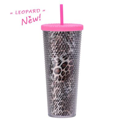 China Hot Sale 24oz Double Wall Bling Durian Tumbler Viable Cold Cup Plastic Party Tumbler With Straw And Lid for sale