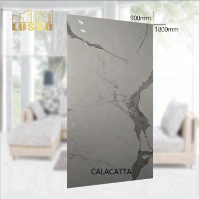 China LUSSO 900X1800 CALACATTA Look Large Format Waterproof Ceramic Luxury White Glazed Polished Marble Tile For Hotel Flooring for sale