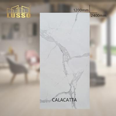 China LUSSO 1200x2400mm Acid Resistant Ceramic Unique White Color Glazed Polished Calacatta Large Format Tile For Wall And Floor for sale