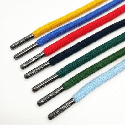 China Direct Selling Cotton Color Direct Selling 5-6mm Solid Color Cotton Rope Hoodie Sports Pants Waist Rope Cotton Metal Head for sale