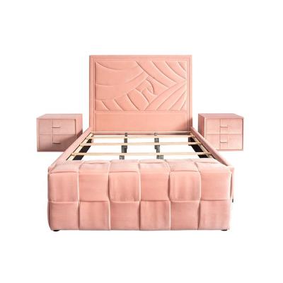 China Cozy Modern Bedroom Furniture Pink Color Western CX Style Upholstery Fabric Stool Bed Frame for sale