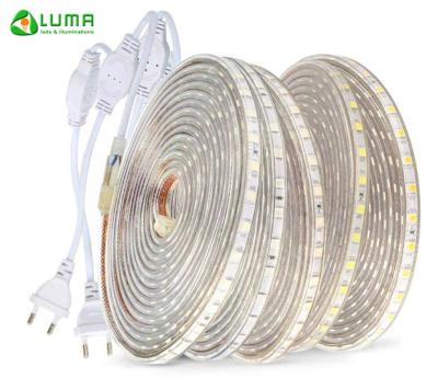 China Hotel LED Strip 5050 RGB Waterproof Smart Strip 220V 110V Blue White High Voltage Decoration Lights for sale