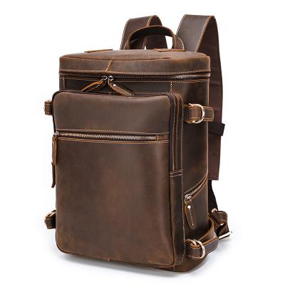 China Custom Solar Panel TIDING OEM Vintage Whip Crazy Horse Leather Backpack Bags Genuine Leather Men Backpack Manufacturer for sale