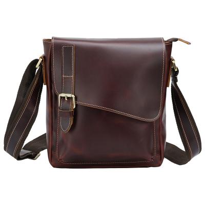 China TIDING Vintage Mens Shoulder Bag OEM Logo Men Oil Brown Real Cow Leather Cross - Body Shoulder Satchel Bag For Journal for sale