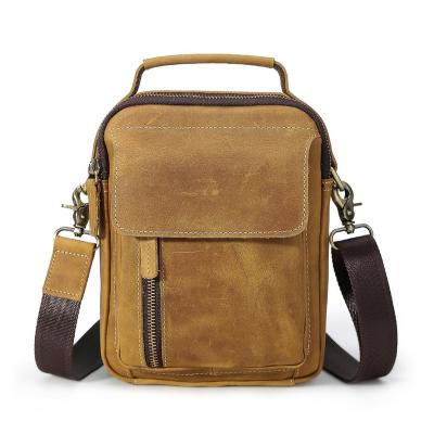 China 2022 Vintage Hot Selling Brown Leather Men Retro Customized New Fashion Crazy Horse Shoulder Messenger Crossbody Bag for sale