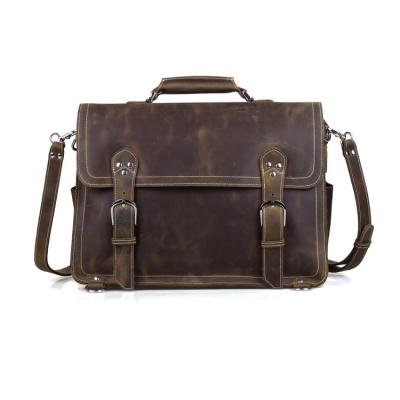 China Tiding Vintage Style Dark Crazy Horse Brown Business Briefcase Leather Bag High Quality Leather Messenger Backpack For Men 15.6 Inch Laptop for sale