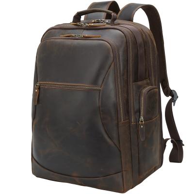 China Tiding Waterproof New Arrive Crazy Horse Wholesale Custom Genuine Men Brown Leather Backpack Bag Laptop Computer Bag Real Leather Backpack for sale