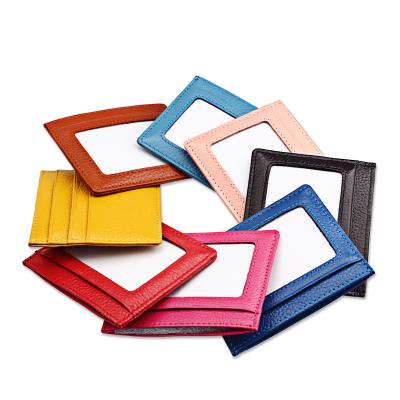 China Normcore/Minimalist Colorful Cheap Colorful Genuine Leather Pink Litchi Pebble Grain Top RFID Embossed Leather Card Holder Card Holder for sale