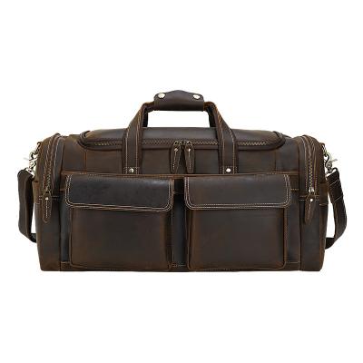 China Vintage Tiding Brown Buffalo Real Leather Mens Weekend Overnight Travel Bags Garment Duffel Bag Genuine Leather for sale