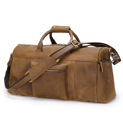 China Wholesale Brand Antique Duffel Bag Men's Vintage Tiding Brown 100% Genuine Leather Men's Weekender Leather Travel Bags for sale