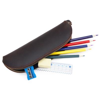 China Fashion\Retro Comfortable\Durable Crazy Horse School Pen Pouch Bag Genuine Leather Custom Leather Pencil Case Bag for sale