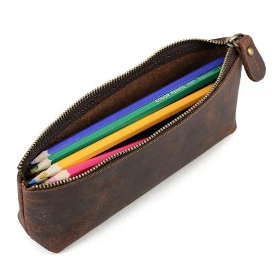 China Vintage TIDINg Logo Vintage Genuine Leather Stationery Custom Made Pen Pouch Pencil Bag for sale