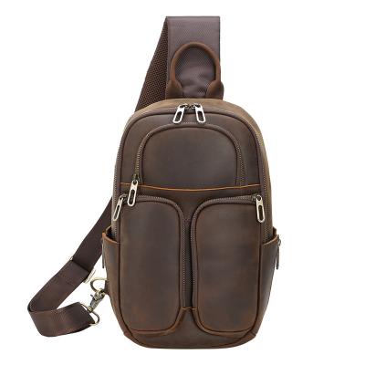 China OEM Logo Vintage Custom Crazy Horse Everyday Life TIDING Leather Chest Pack Sling Single Shoulder Bag for sale