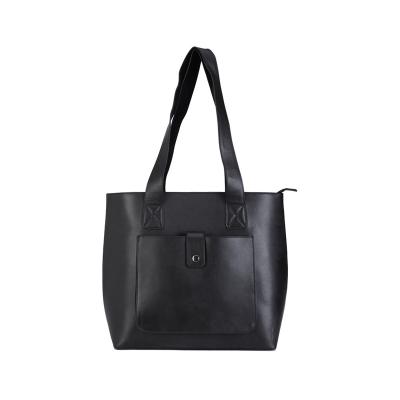 China Black Soft Genuine Leather Handbag Real Leather Tote Bag Custom Fashion Large for sale