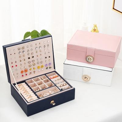 China Jewelry Sotrage Jewelry Box with 2 Layers PU Leather Lockable Jewelry Storage Organizer Portable Leather Jewelry Box for sale