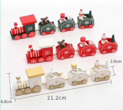 China Promotional Christmas Giveaways Kids Toy Car Gifts Train Small Wooden Desktop Opens Christmas Decorations Wooden Train Home Decoration Toy Car for sale