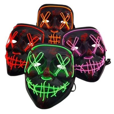 China Funny Scary Glowing Neon Halloween Mask Demon Slayer LED Mask For Adult Masquerade Halloween Party Kids Mask Bar Decor Horror Prop for sale