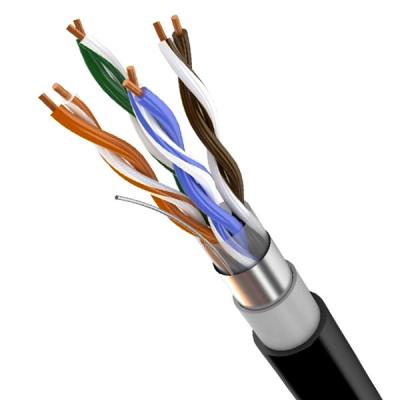 China Black Network Shielded Cable Cat5e FTP Outdoor PE+PVC 24AWG 100% Copper 1000FT for sale