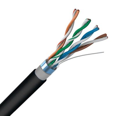 China Outdoor CAT5E FTP PE+PVC Cable 0.50mm Bare Copper Black Solid 1000ft for sale