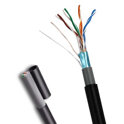 China 1000FT FTP CAT5E Outdoor PE+PVC 0.47mm Solid Black Network Cable Pass Fluke for sale