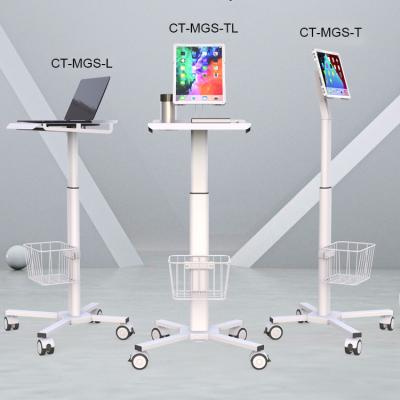 China Commercial Furniture/Hospital Medicine 3 Tier Adjustable Laptopmedical Pneumatic Trolley Medical Furniture Height Rolling Medical Laptop Carts for sale