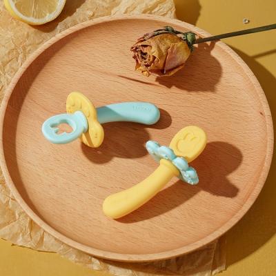 China Soft-Tip Free Unbreakable Self Silicone Baby BPA Spoon Toddler Feeding Utensils Set Infants Pre Spoon for sale