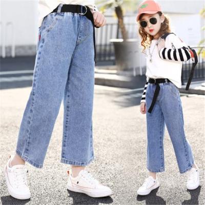 China Wide Leg Kids Jeans Girl Long Leg Pants Elastic Waist Girls Jeans For Spring Autumn Casual Girls Clothes for sale