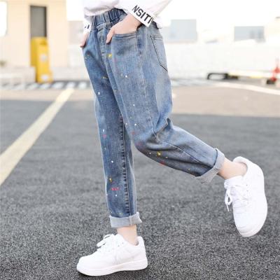 China Durable Girls Jeans Print Painting Girl Jeans Kids Style Sportswear For Girls for sale