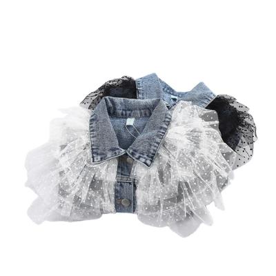 China Breathable Kids Outfits Kids Lace Up Princess Denim Jacket Outwear Baby Washed for sale