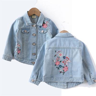 China Breathable Spring Embroidery Denim Jacket Long Sleeve Denim Jacket Custom Made Light Blue Jeans Jacket Floral Denim Coat for sale