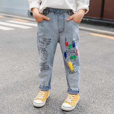 China Sustainable Girls Jeans Kids Clothing Print Casual Elastic Denim Pants Fashion Kids Jeans for sale