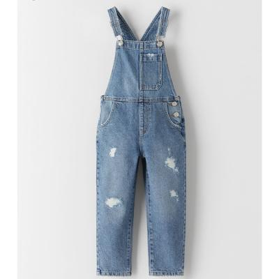 China Breathable Girls Overalls Spring Overalls Autumn Hole Denim Pants Loose Romper Girls Overalls Ripped Jeans for sale