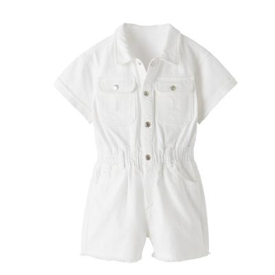 China Breathable Summer Children's Clothing Girls Pants Kids Denim Overalls Short Sleeve Shorts White Jumpsuit for sale