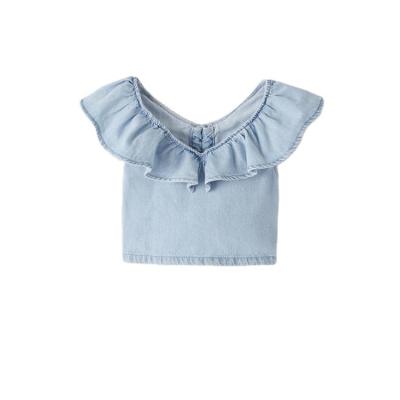 China Breathable Fancy Summer Denim Cotton Babies Baby Girl Soft Top for sale