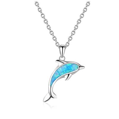 China Trendy Drop Shipping Cute Dolphin Blue Opal Stone Necklace From Trendy Jewelry 925 Sterling Silver for sale