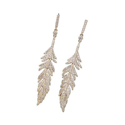 China Cute drop shipping long tassel micro set zircon feather earrings new earrings 925 cold wind silver french leaf earrings for sale