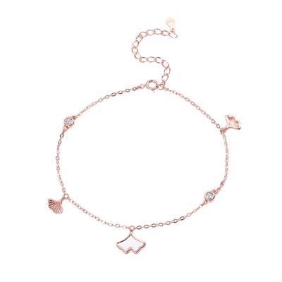 China Drop Shipping TRENDY Solid 925 Sterling Silver Anklets For Women Rose Gold Plated Foot Anklet Chain for sale