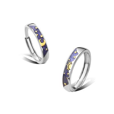 China CLASSIC Drop Shipping Creative Moon and Sun Couples Ring 925 SterlingSilver Adjustable Couples Ring Fashion Valentine's Day Gift Ring for sale