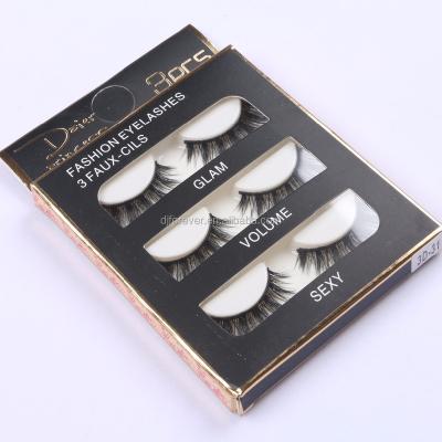 China 3 Pairs Full Lashes 3D Lashes Private Label Synthetic Fiber False Eyelashes Super Flexible Hot Selling Strip Lashes for sale