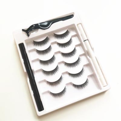 China New Arrival Thick No Magnet 6 Pairs Eyeliner Self Adhesive Eyelash Synthetic Lashes Set With Eyeliner And Glue Tweezers for sale