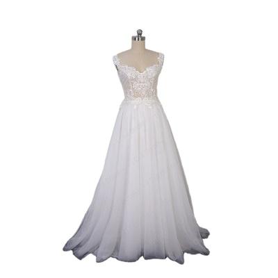 China Breathable Tulle Lace Wedding Dress A Line Sweetheart Neckline With Straps Lace Up Back Beach Wedding Dress for sale