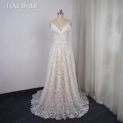 China High Quality Breathable Spaghetti Strap Boho 3D Lace Wedding Dress A Line Wedding Dress for sale