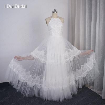 China Breathable Halter Lace Up Ruffle Skirt Romantic Bridal Dress Factory Direct Selling Tulle Wedding Dress A Line for sale