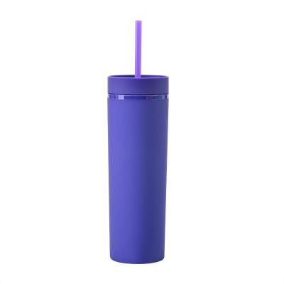 China Viable Pastel Colored 16oz Plastic Cups With Lids And Straws Double Layer Tumbler Plastic Water Bottle Mugs With Custom Logo for sale