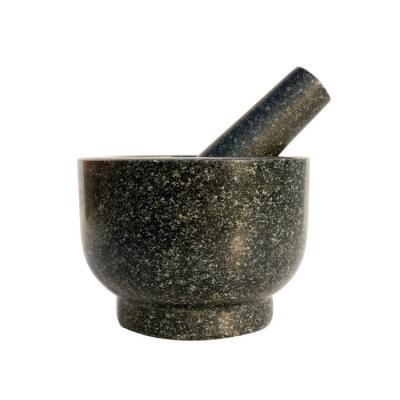 China Sustainable 1.5Cups Black Natural Granite Mortar And Pestle Set Slip Scratch Resistant Bottom Polished Granite Spices Herbs Pesto Grinder for sale