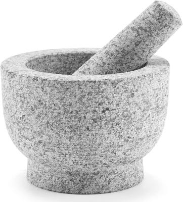 China Sustainable Natural Granite 2Cups Mortar and Pestle Set Slip Scratch Resistant Bottom Polished Granite Spices Herbs Pesto Grinder for sale